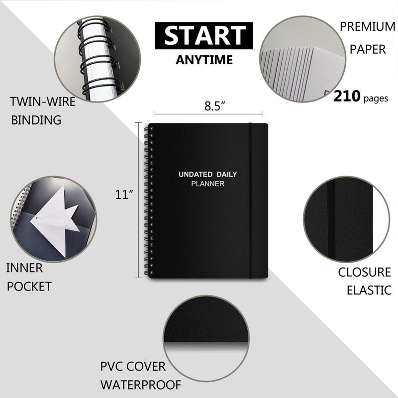 Tiankool Undated Daily Planner - Undated Planner with Hourly Schedules  Action Items and Follow-up  A4 Daily Organizer Notebook to Increase Productivity  Appointment Book for Time Management  8.5 ? 11 Inch - Image 2